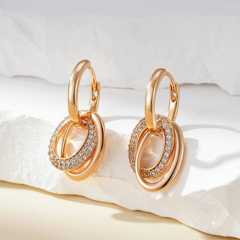 Double Hoop Zircon 585 Rose Gold Earrings