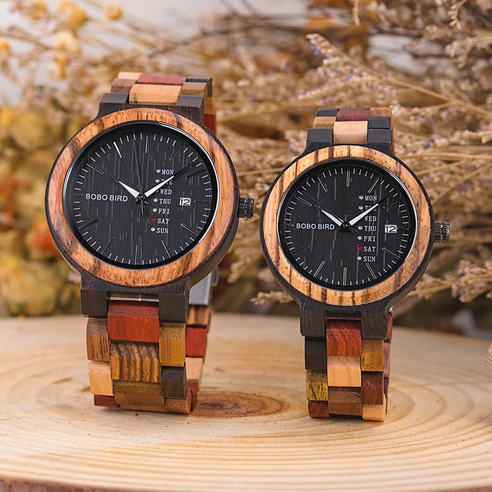 BOBO BIRD Colorful Wooden Couple Timepiece