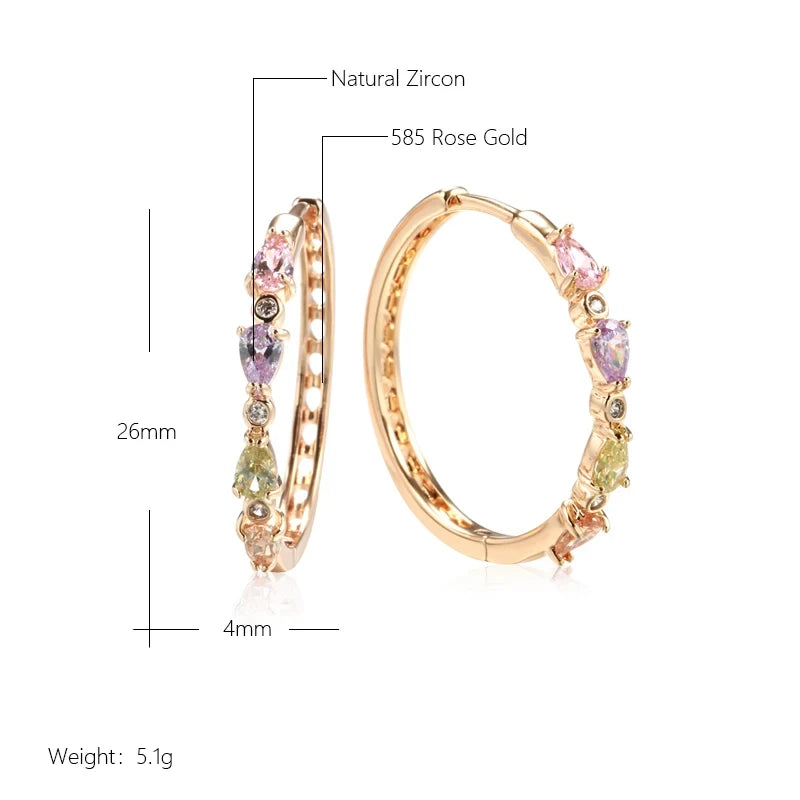 Colorful Natural Zircon 585 Rose Gold Hoop Earrings