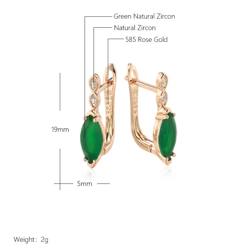 Simple Green Zircon 585 Rose Gold Earrings