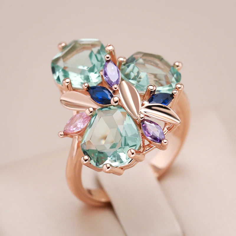 Green Stone Rhombus Ring 585 Rose Gold