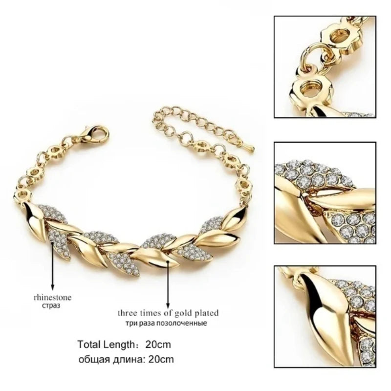 Inlaid Crystal Golden Leaf Bracelet