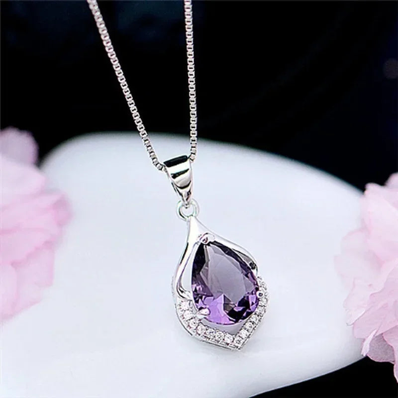 Amethyst Gemstone Waterdrop Necklace