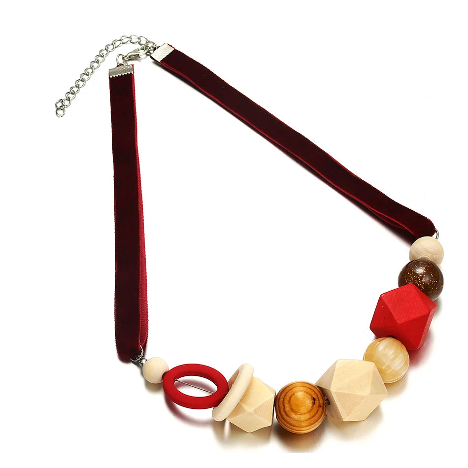 Women's Wood Beaded Geometric Necklace