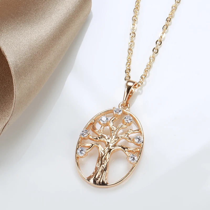 Oval Hollow Life Tree 585 Rose Gold Necklace