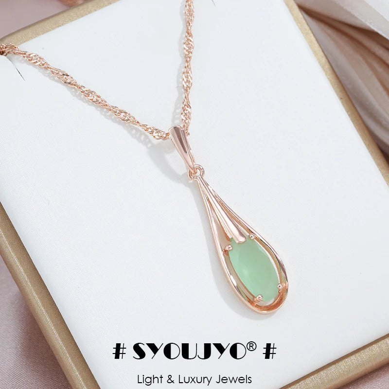 Green Emerald Zircon 585 Rose Gold Necklace