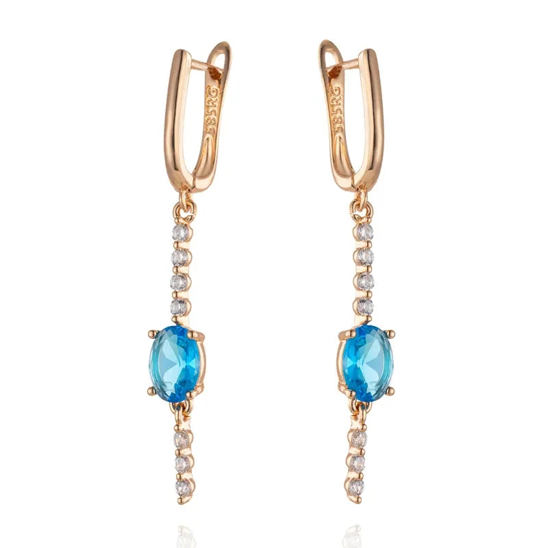 Luxury Tassel 585 Rose Gold Blue Earrings