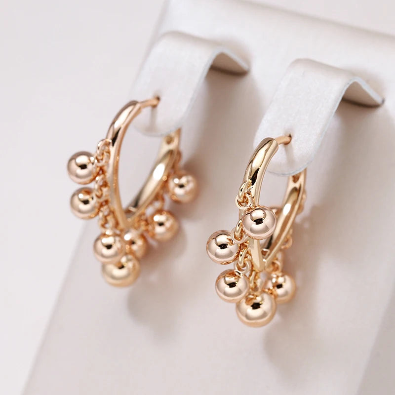 Glossy Ball Tassel 585 Rose Gold Earrings