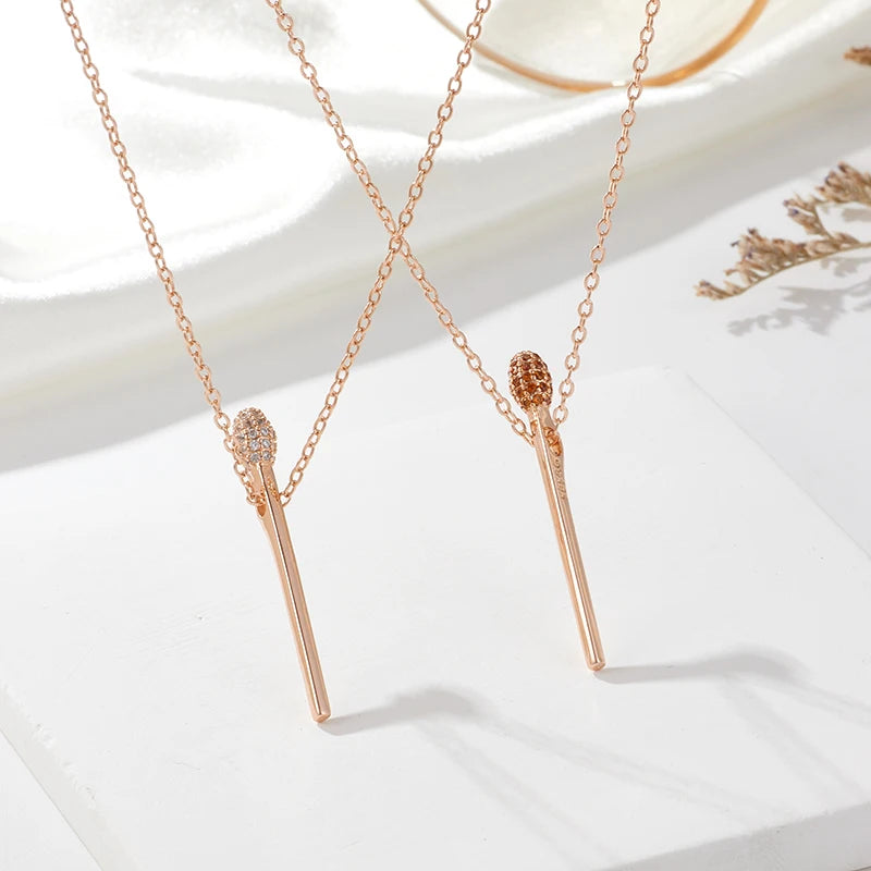 Matchstick Zircon 585 Rose Gold Necklace