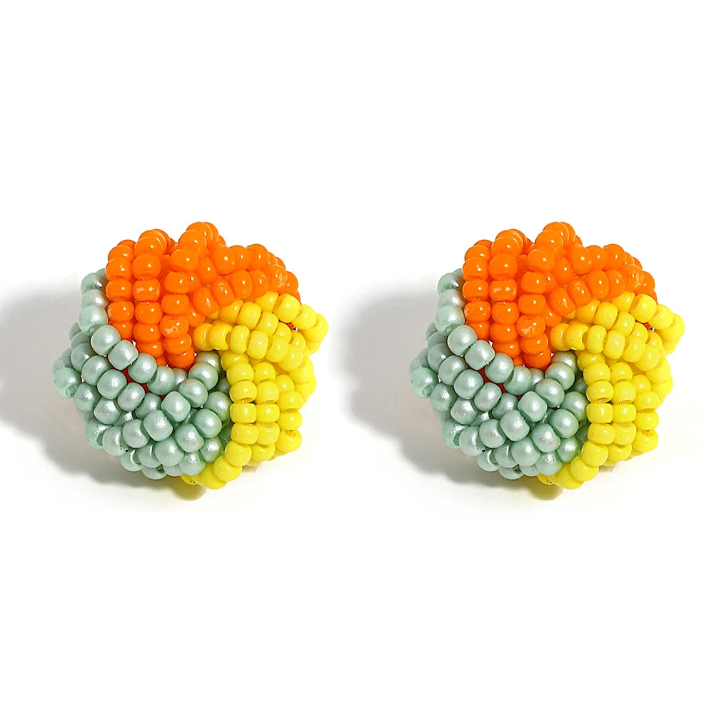 Tricolor Beaded Knot Stud Earrings