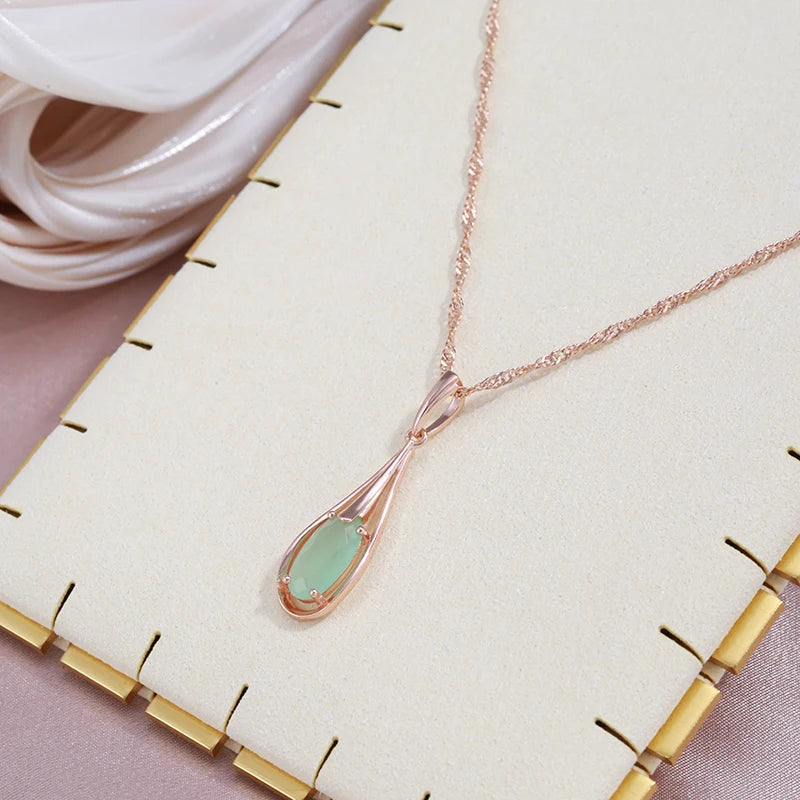 Green Emerald Zircon 585 Rose Gold Necklace