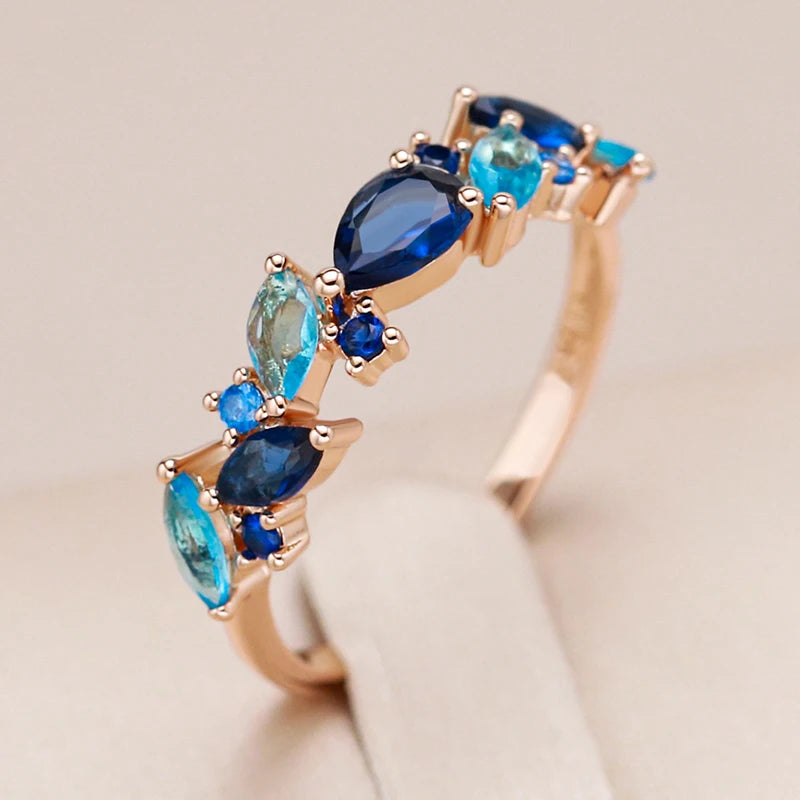 Blue Zircon Leaf Ring 585 Rose Gold