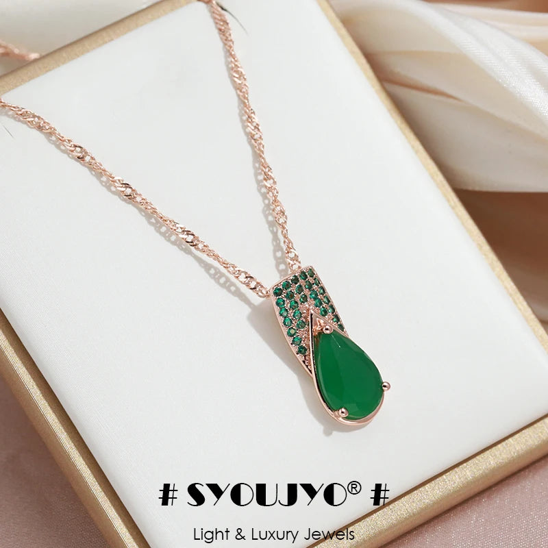 Green Opal Zircon 585 Gold Necklace