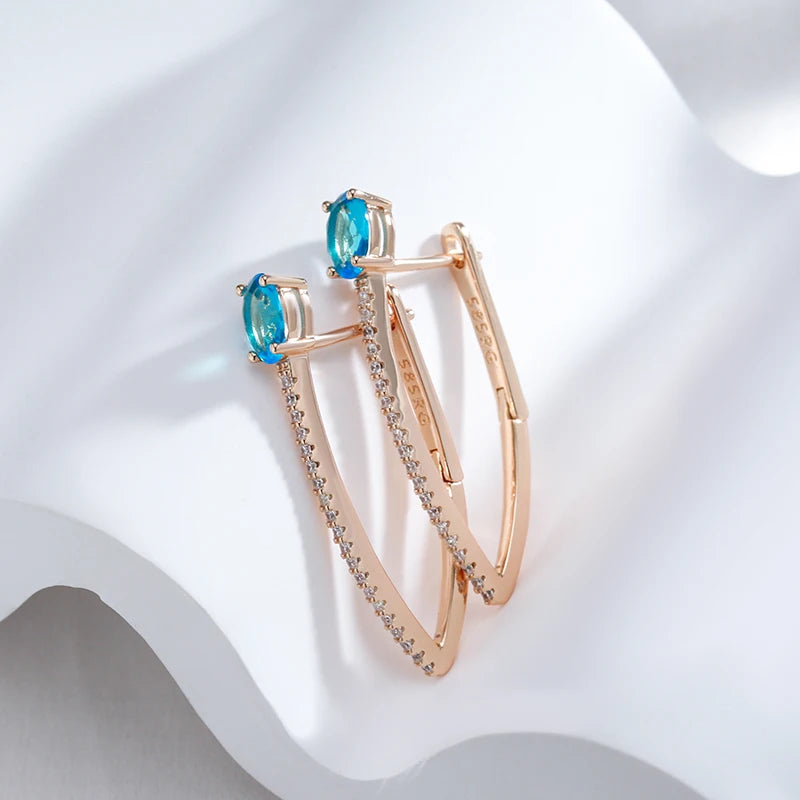 V Shape Blue Zircon 585 Rose Gold Earrings