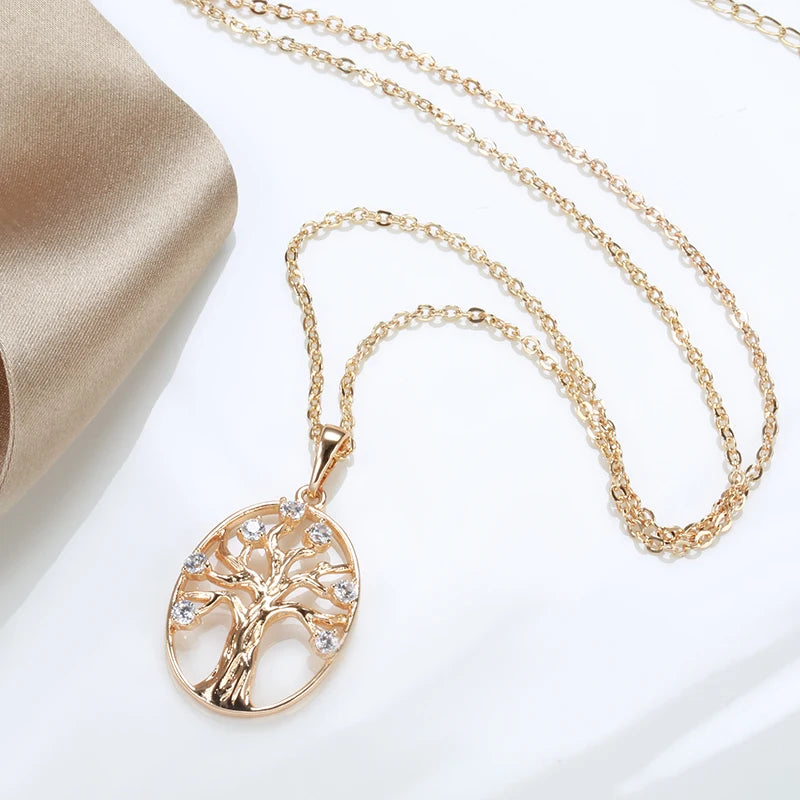 Oval Hollow Life Tree 585 Rose Gold Necklace