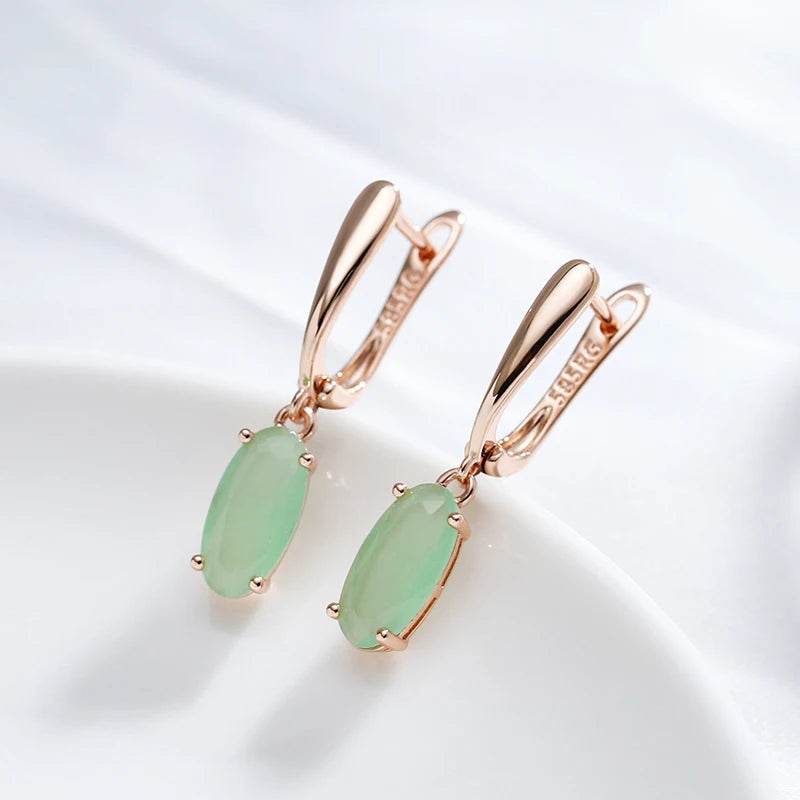 Simple Green Zircon 585 Rose Gold Earrings