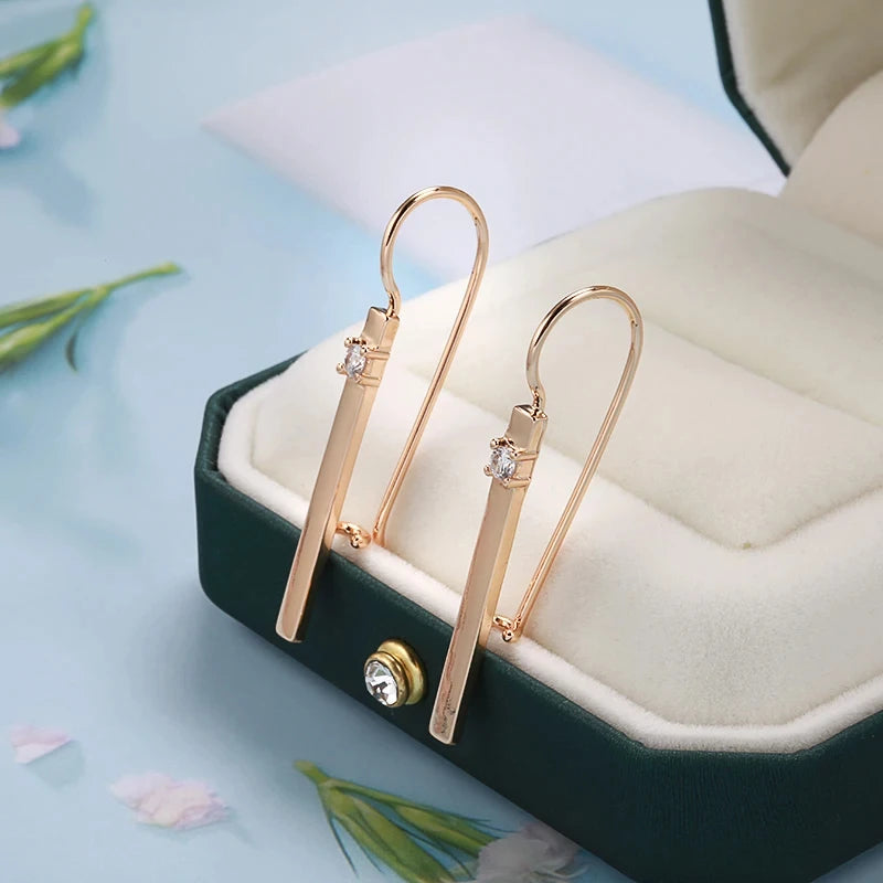 Elegant Long Drop 585 Rose Gold Earrings