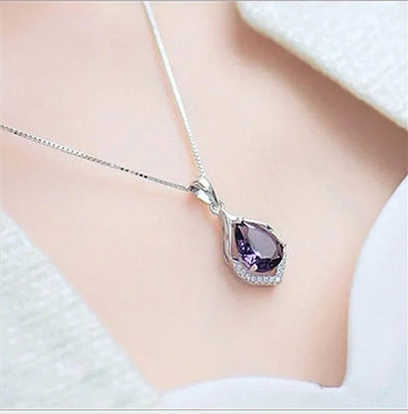 Amethyst Gemstone Waterdrop Necklace