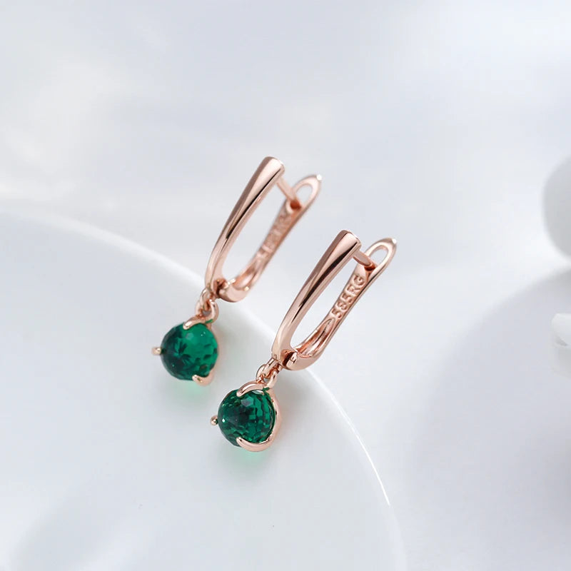 Green Cut Zircon 585 Rose Gold Dangle Earrings