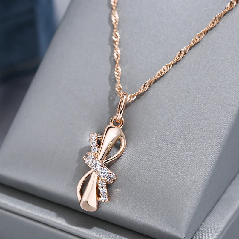 Cute Bowknot Zircon 585 Rose Gold Necklace