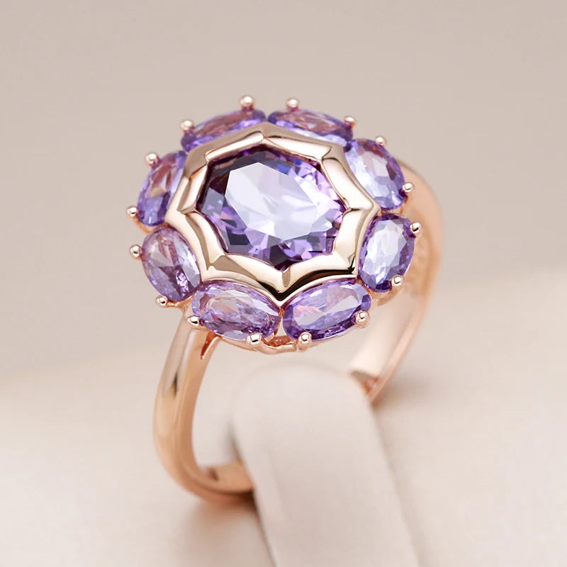 Oval Purple Zircon Ring 585 Rose Gold