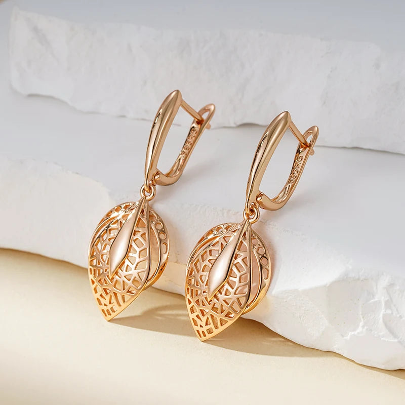 Glossy Hollow Geometric 585 Rose Gold Earrings