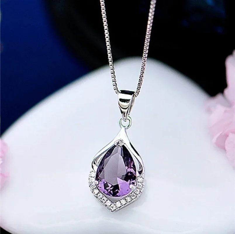 Amethyst Gemstone Waterdrop Necklace