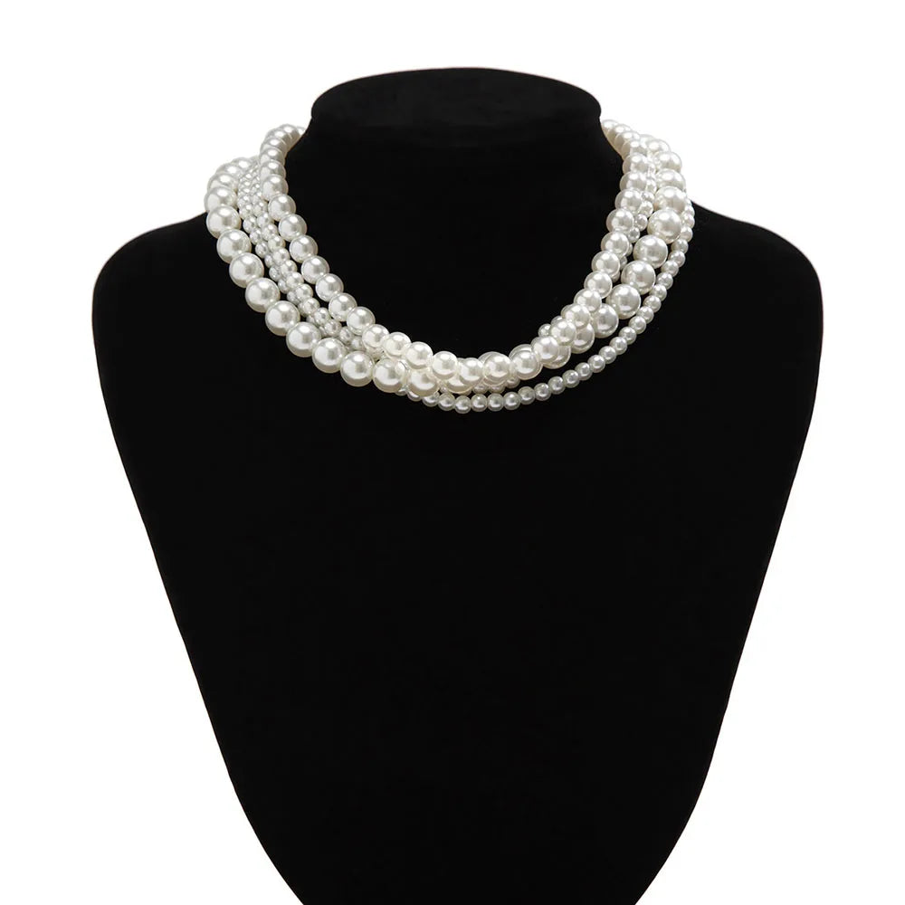 Elegant Multi-Layer Pearl Ribbon Choker