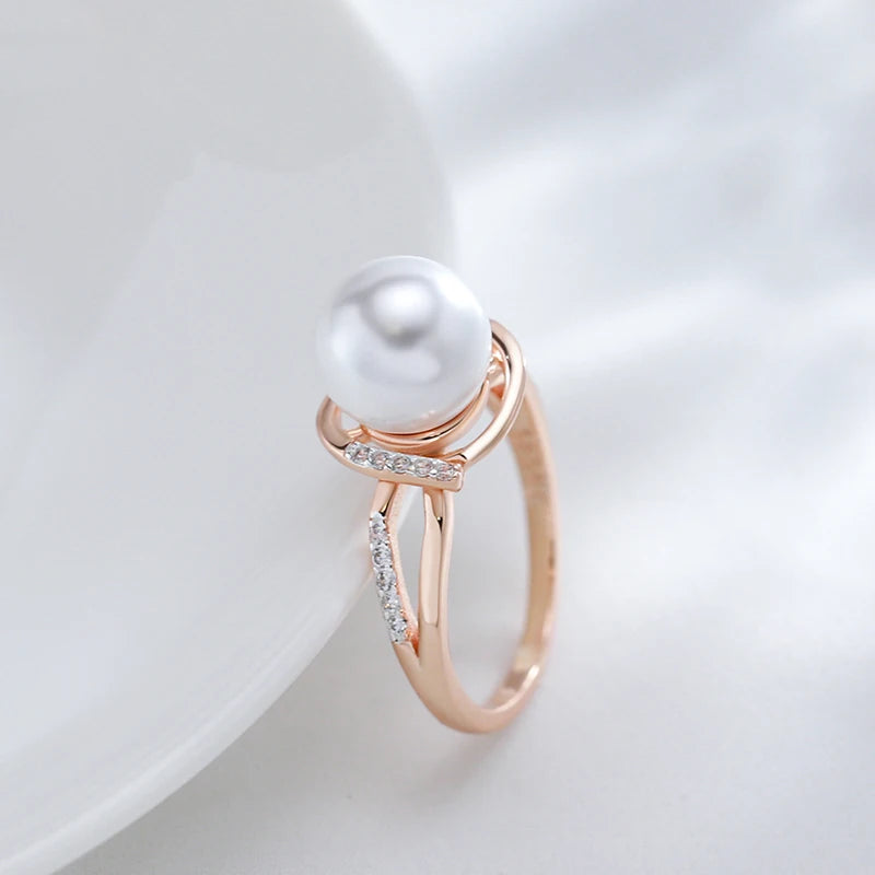 Geometry Pearl Zircon Ring 585 Rose Gold