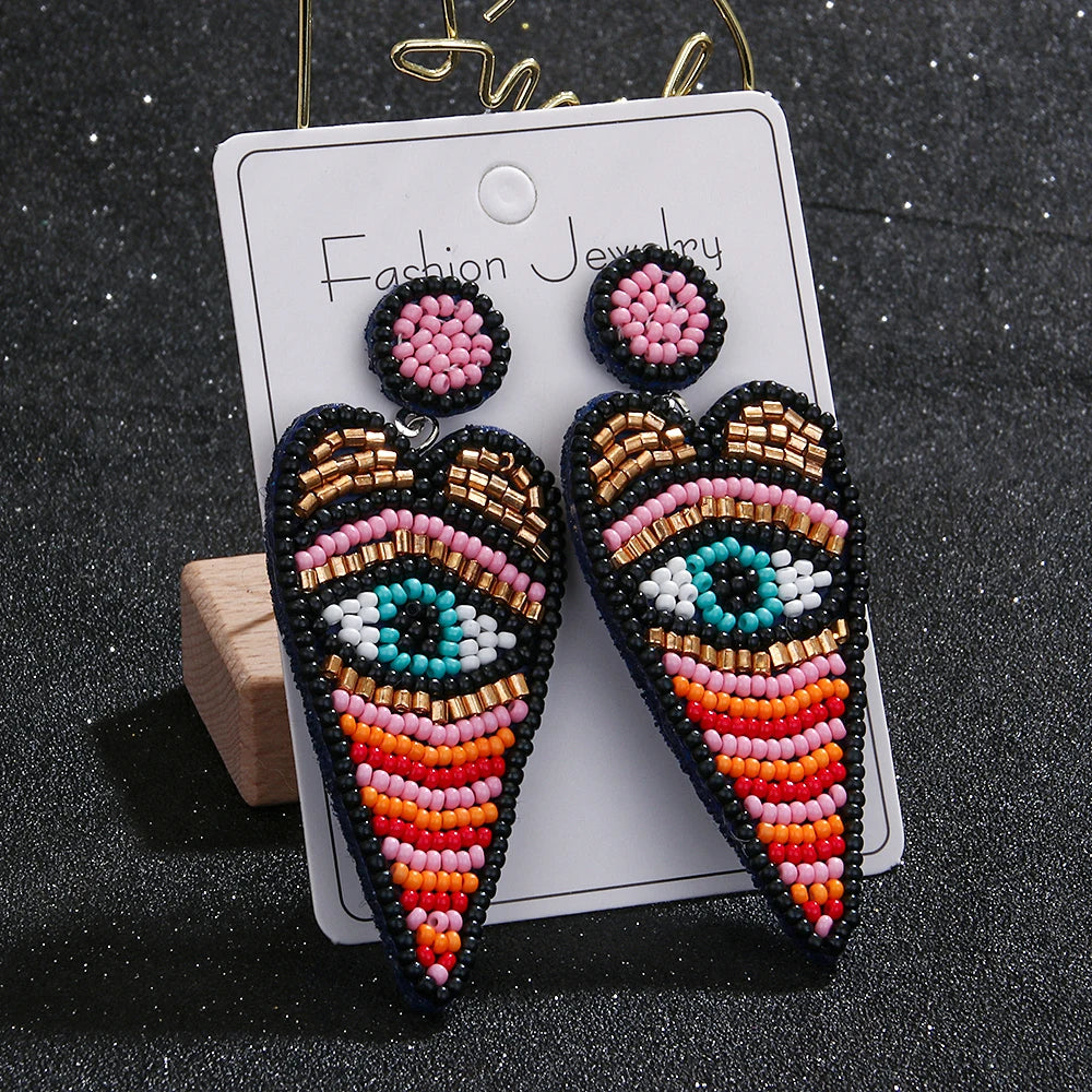 Heart Devil's Eye Bead Earrings