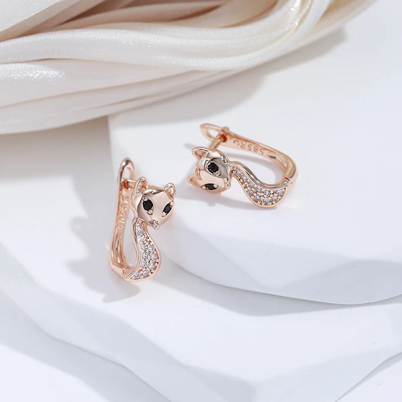 Fox Shape 585 Rose Gold Zircon Earrings