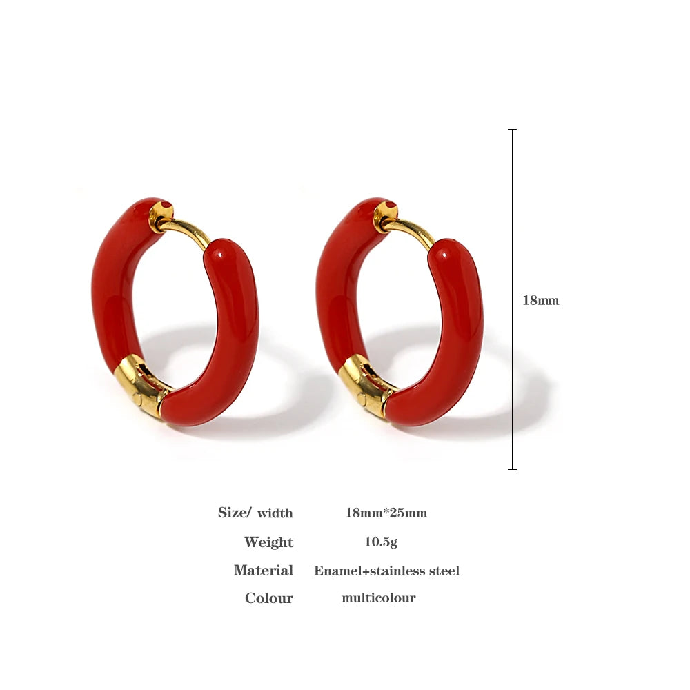 Enamel Stainless Steel Hoop Earrings