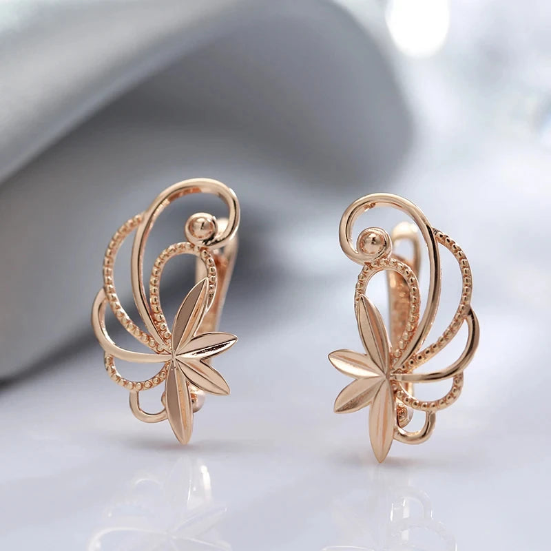 Glossy Hollow Metal Flower 585 Rose Gold Earrings