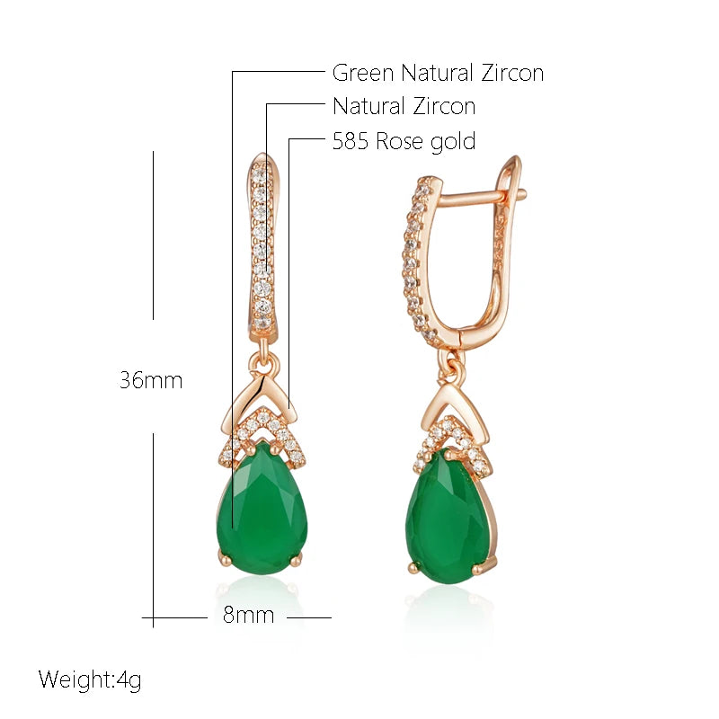 Elegant Emerald 585 Rose Gold Drop Earrings