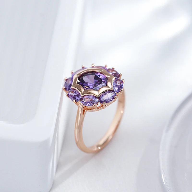 Ovaler lila Zirkon Ring 585 Roségold