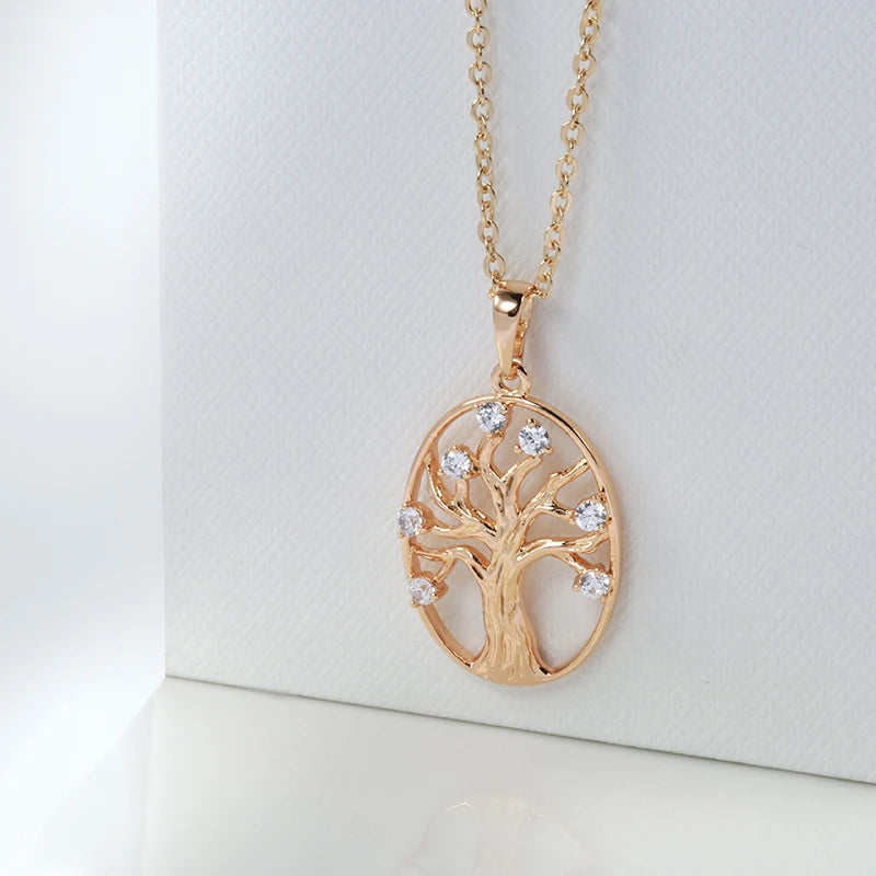 Oval Hollow Life Tree 585 Rose Gold Necklace