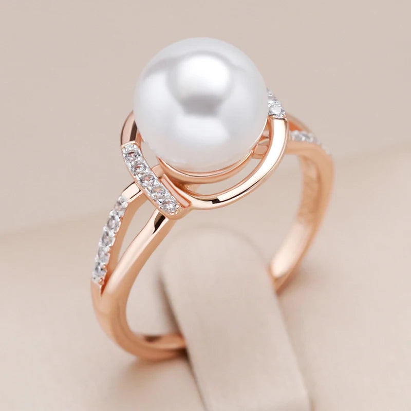 Geometry Pearl Zircon Ring 585 Rose Gold