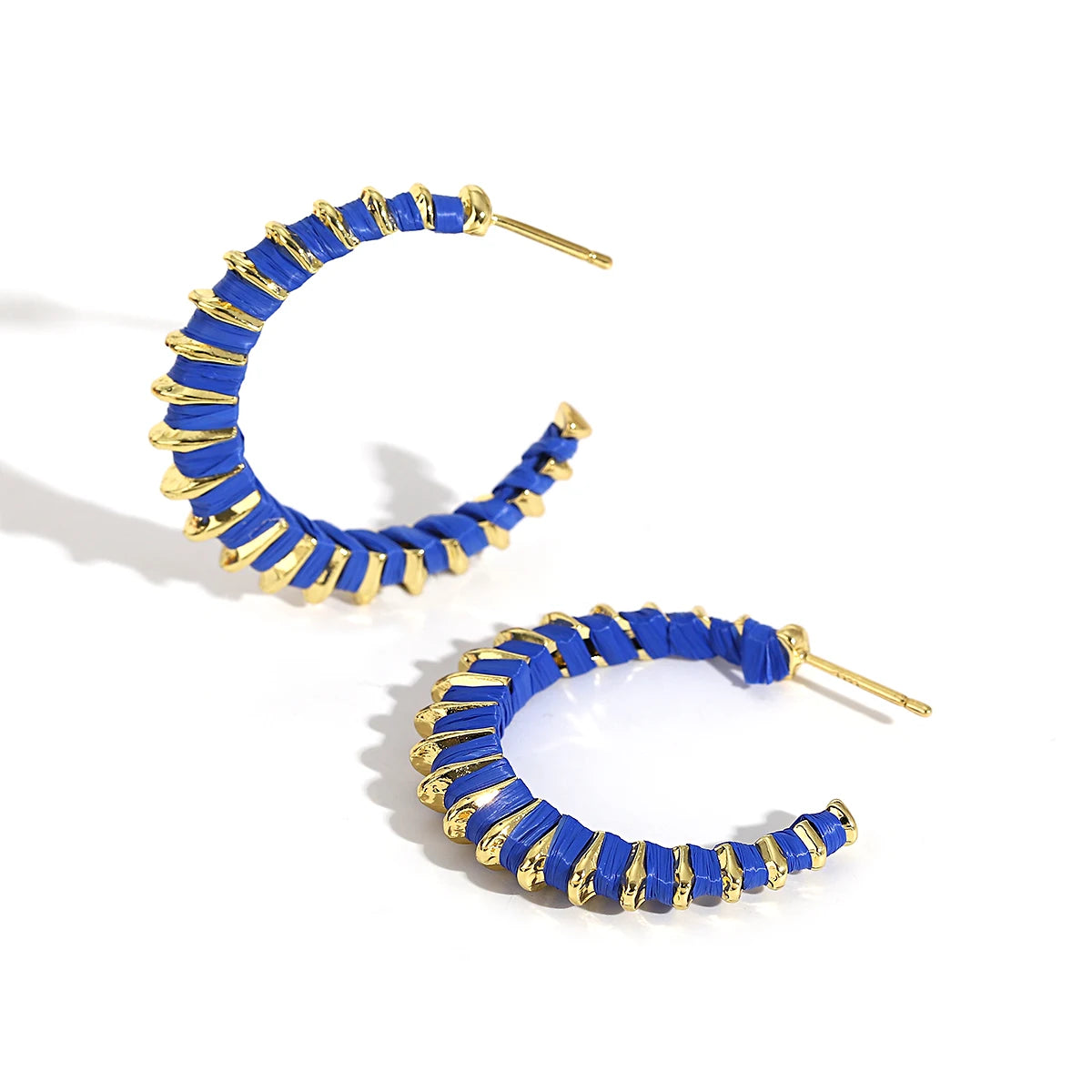 Raffia Rattan Metal Hoop Earrings