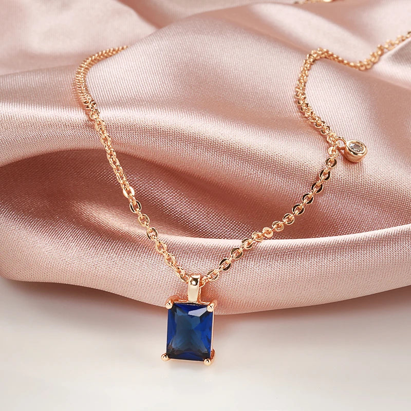 Square Blue Zircon 585 Rose Gold Necklace