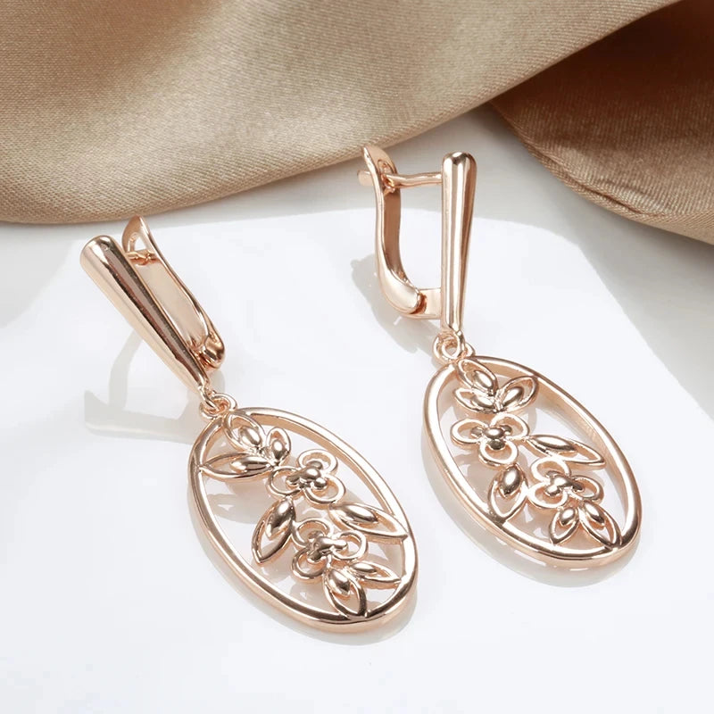 Vintage Hollow Flower 585 Rose Gold Earrings