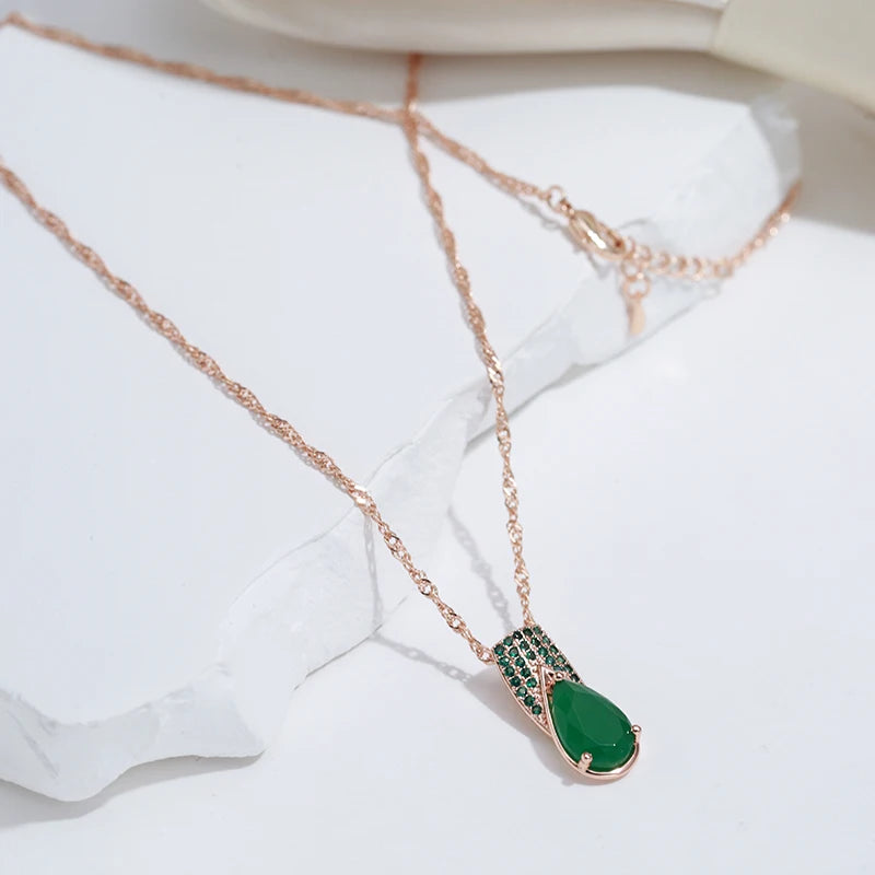 Green Opal Zircon 585 Gold Necklace