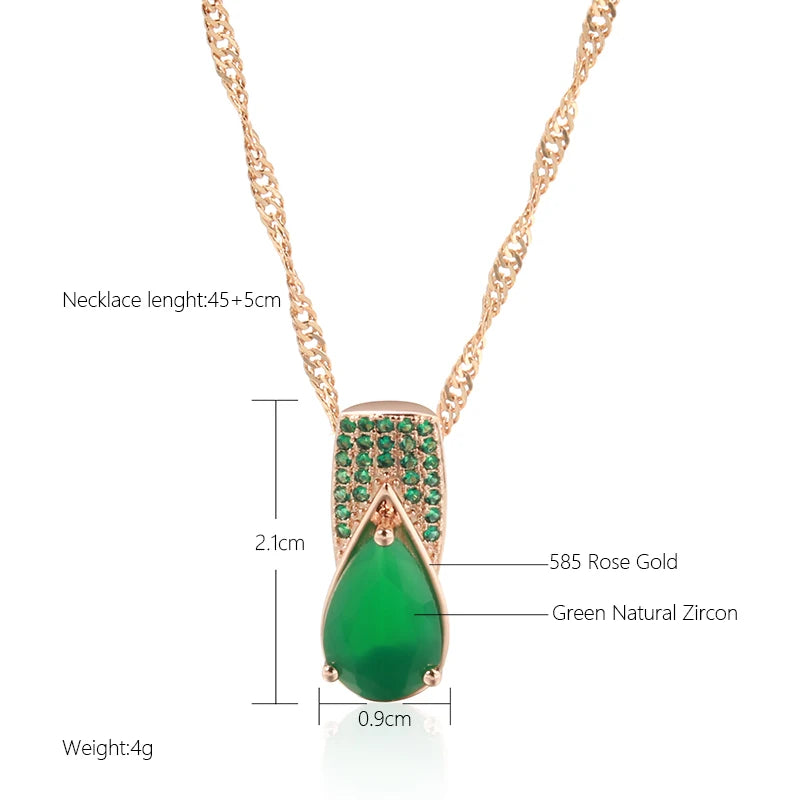 Green Opal Zircon 585 Gold Necklace