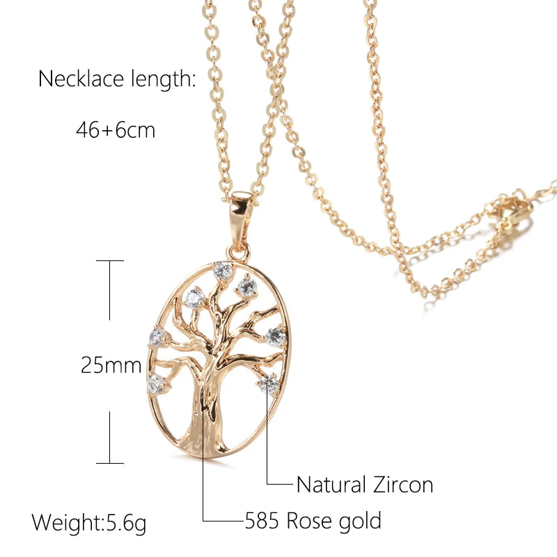 Oval Hollow Life Tree 585 Rose Gold Necklace