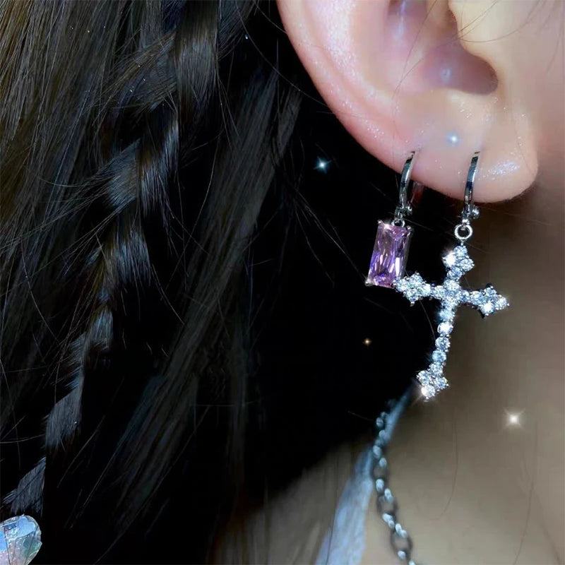 Zircon Crystal Cross Drop Earrings