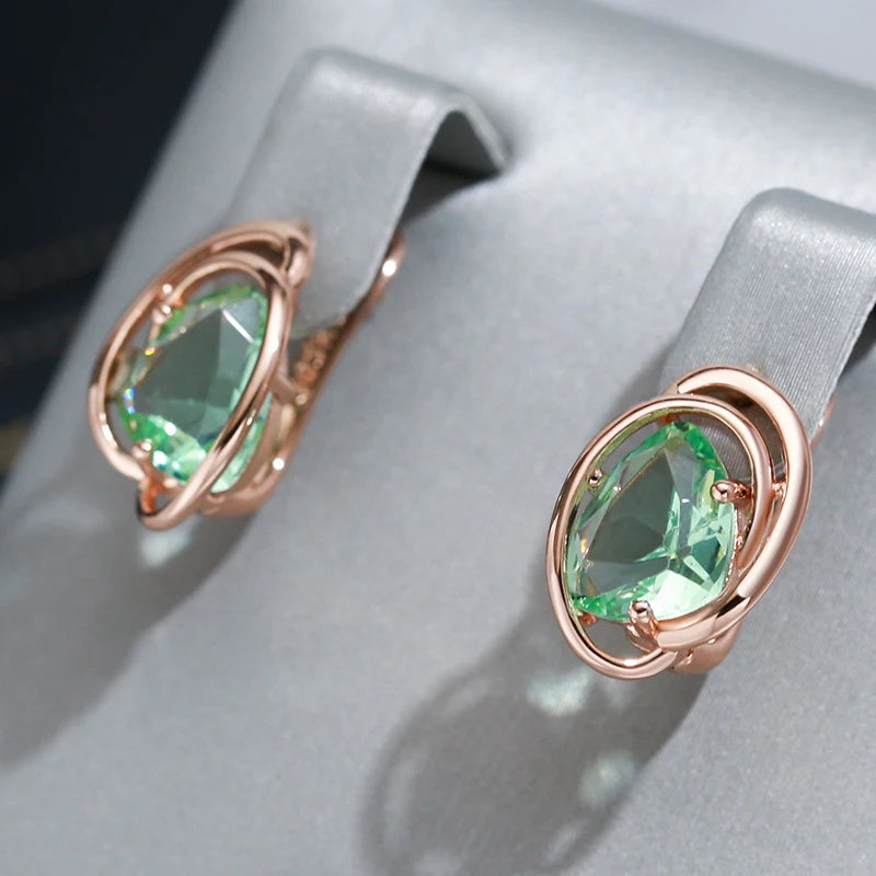 Light Green Stone 585 Rose Gold Drop Earrings