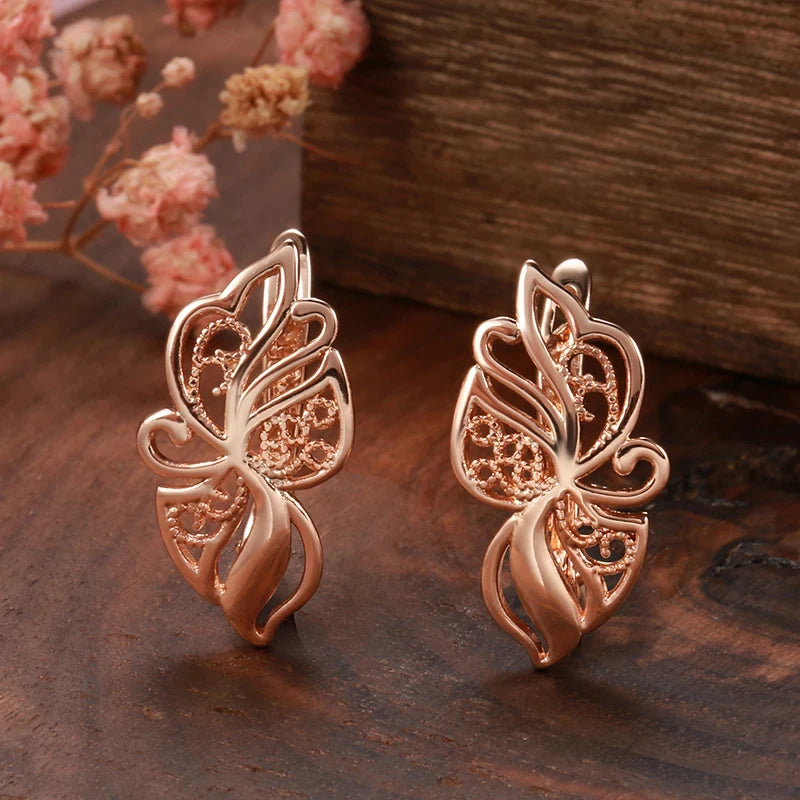 Vintage Hollow Flower 585 Rose Gold Earrings