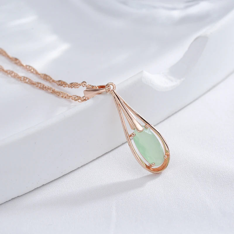 Green Emerald Zircon 585 Rose Gold Necklace