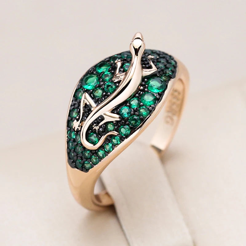 Green Lizard Ring 585 Rose Gold