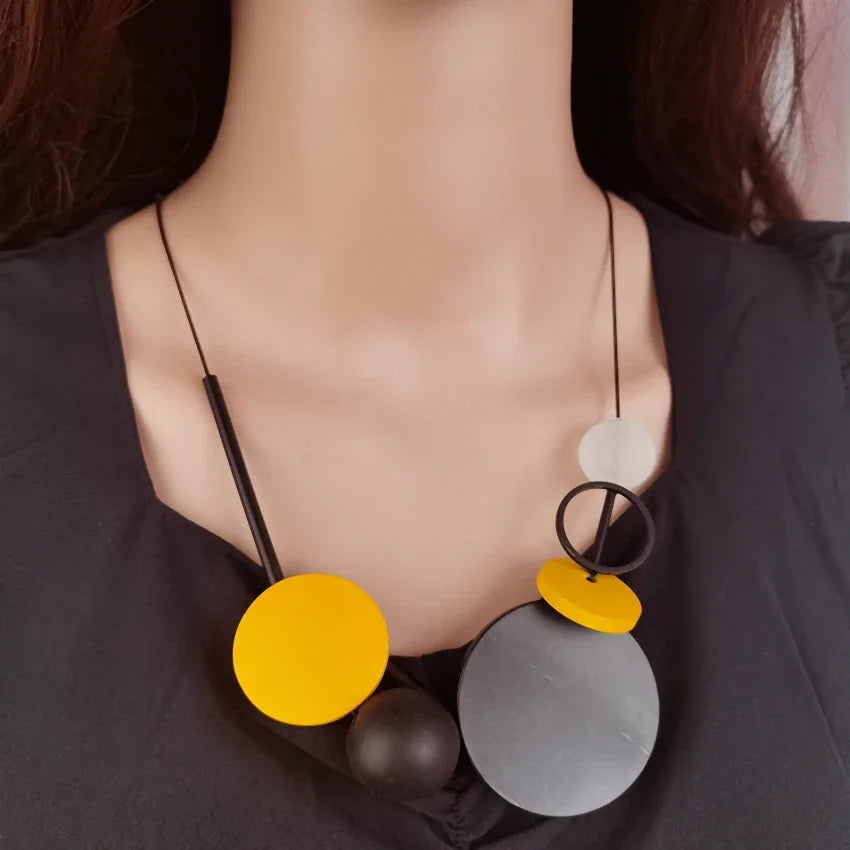 Handmade Black Wooden Slice Necklace