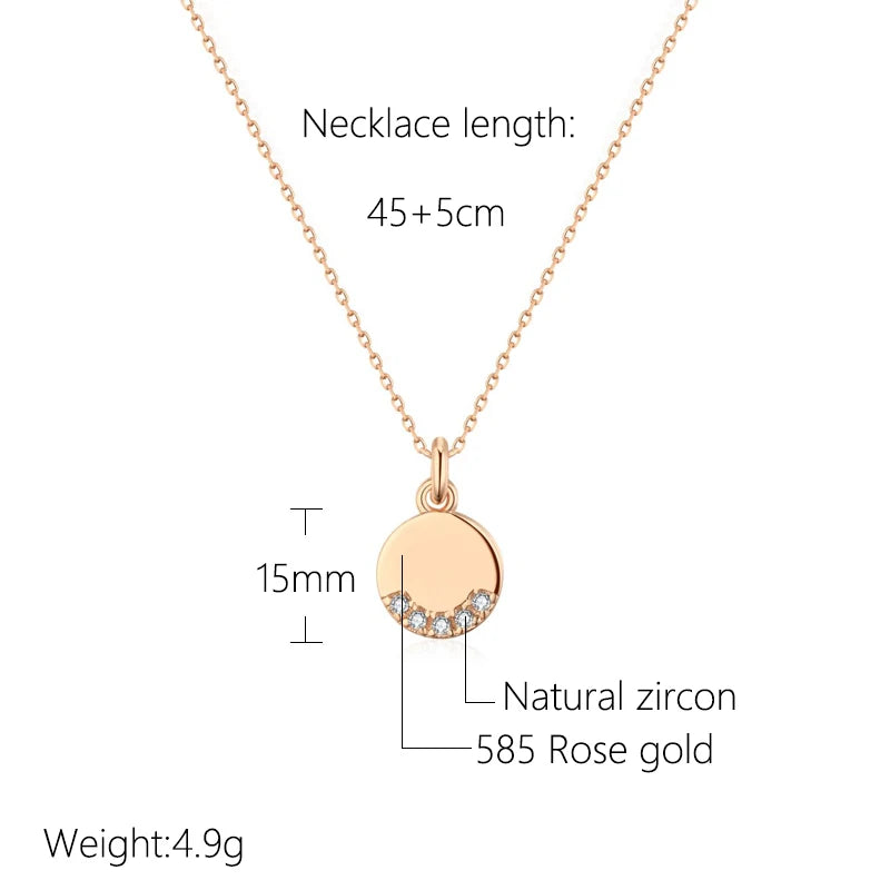 Glossy Coin Shape 585 Rose Gold Necklace